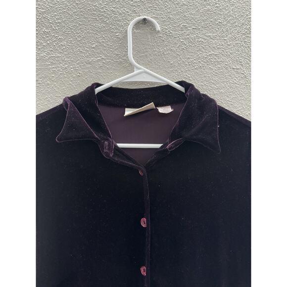 Kathie Lee Collection Womens Shirt Small Button Up Long Sleeve Purple Velour - Picture 3 of 11